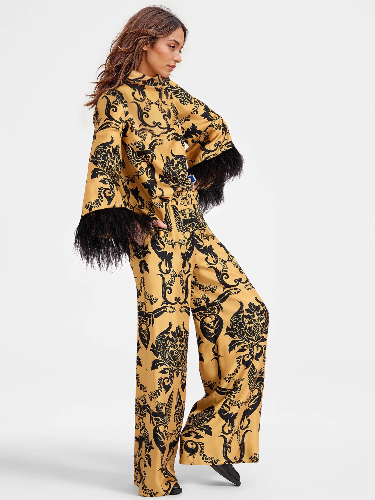 Bohemian Satin Top with Feather Detail