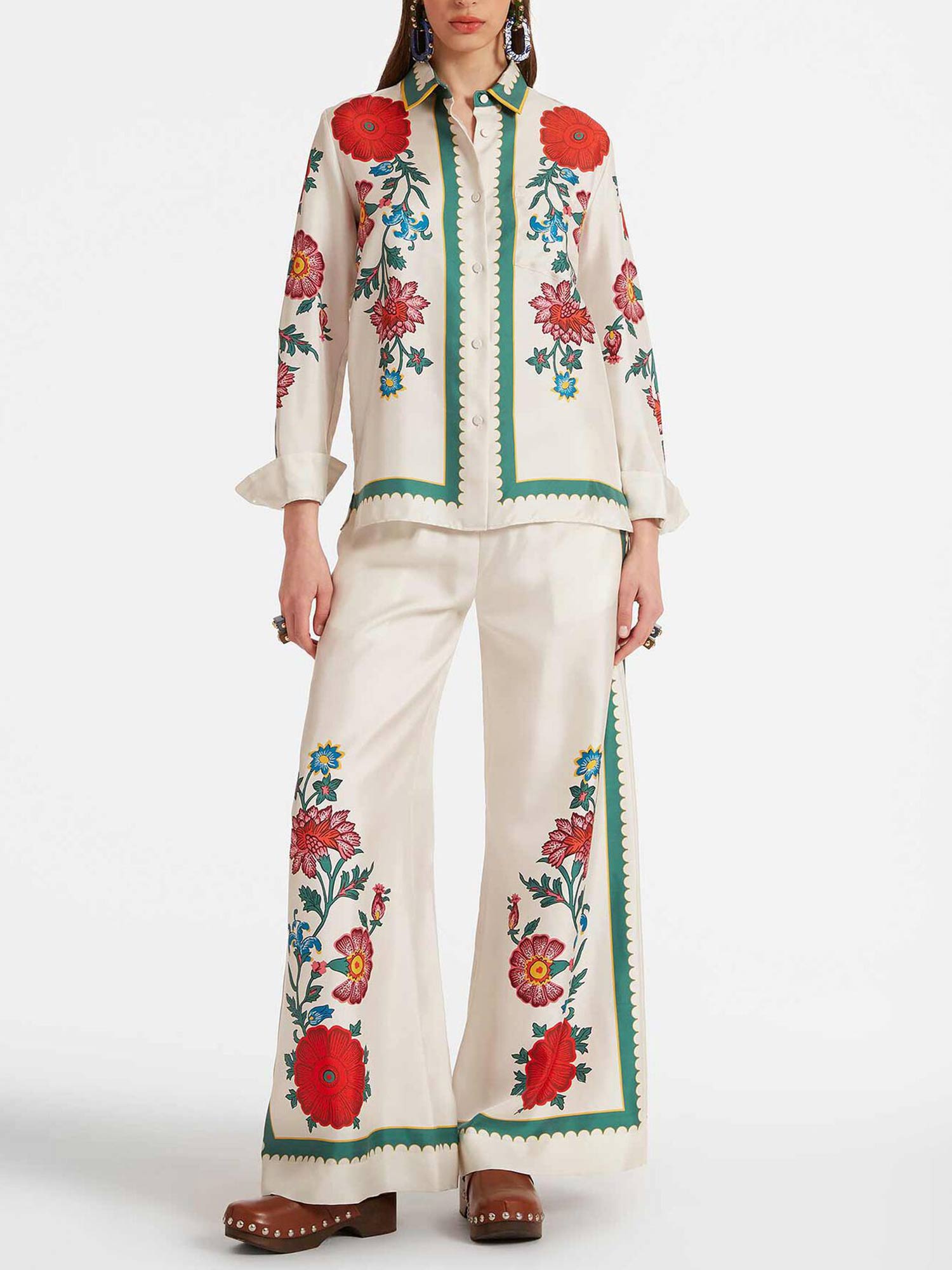 White Blossom Wide-Leg Pants