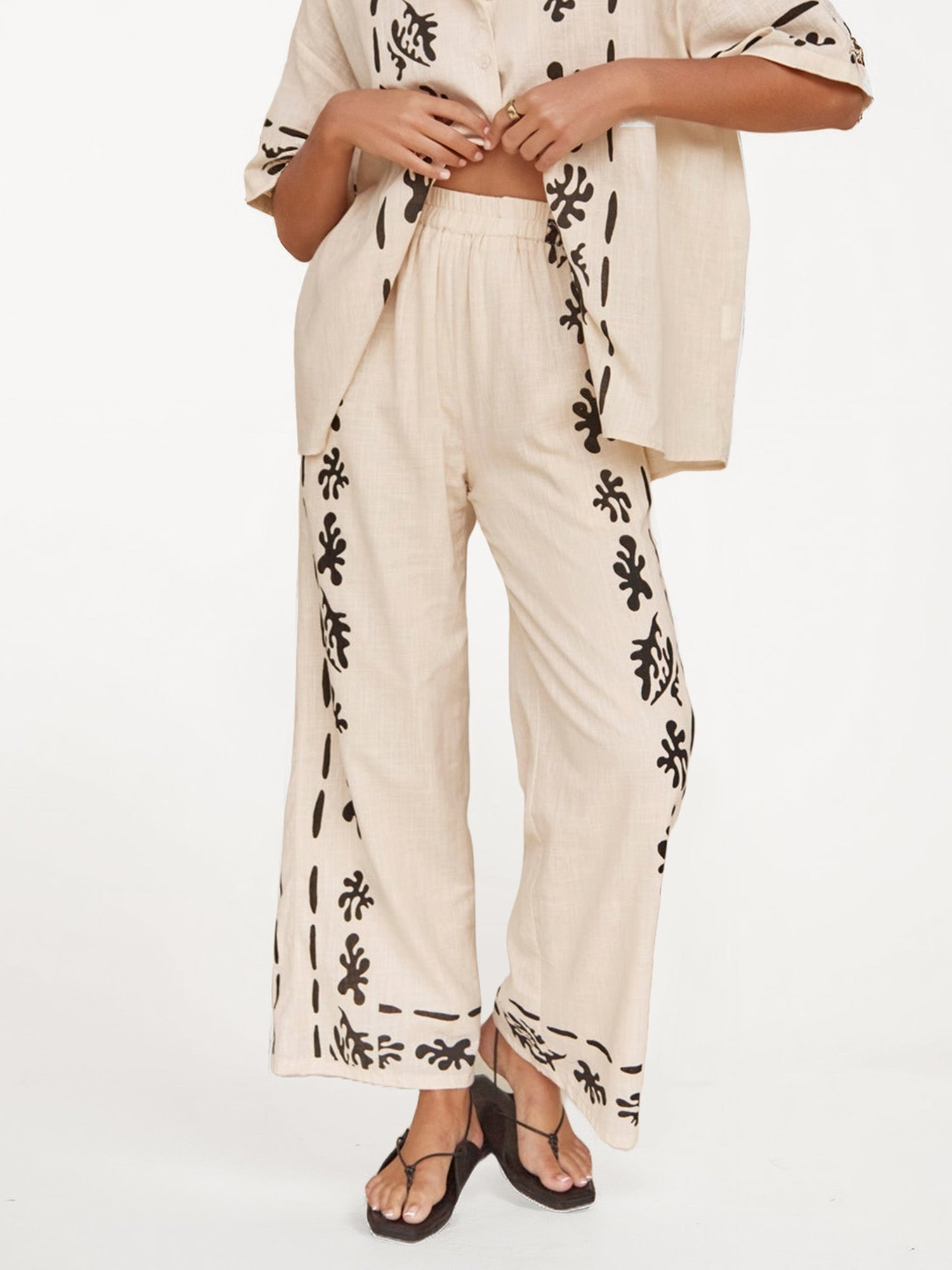 Cream Pants with Bold Black Print