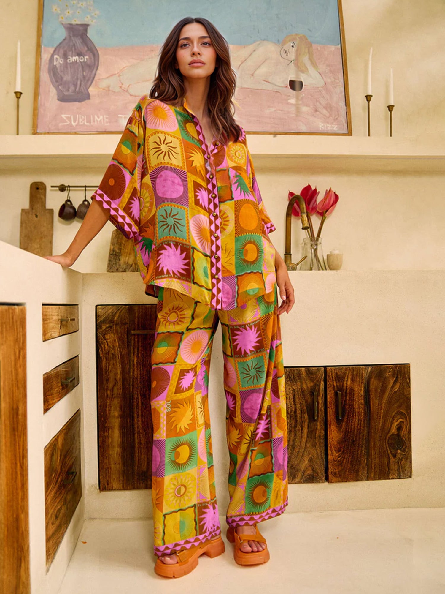 Boho Floral Print Oversized Shirt