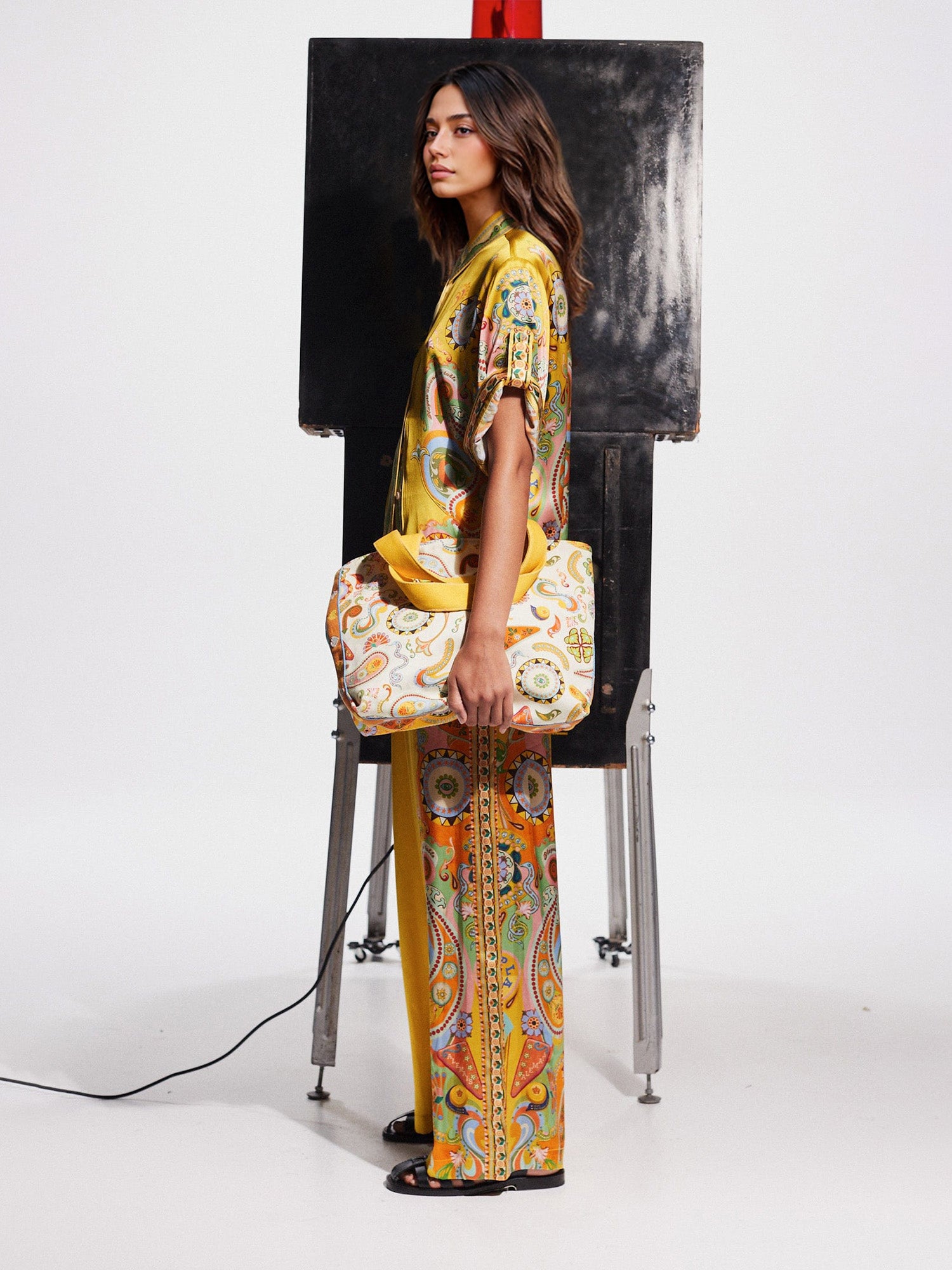 Luxe Satin Cashew Blossom Oversized Shirt