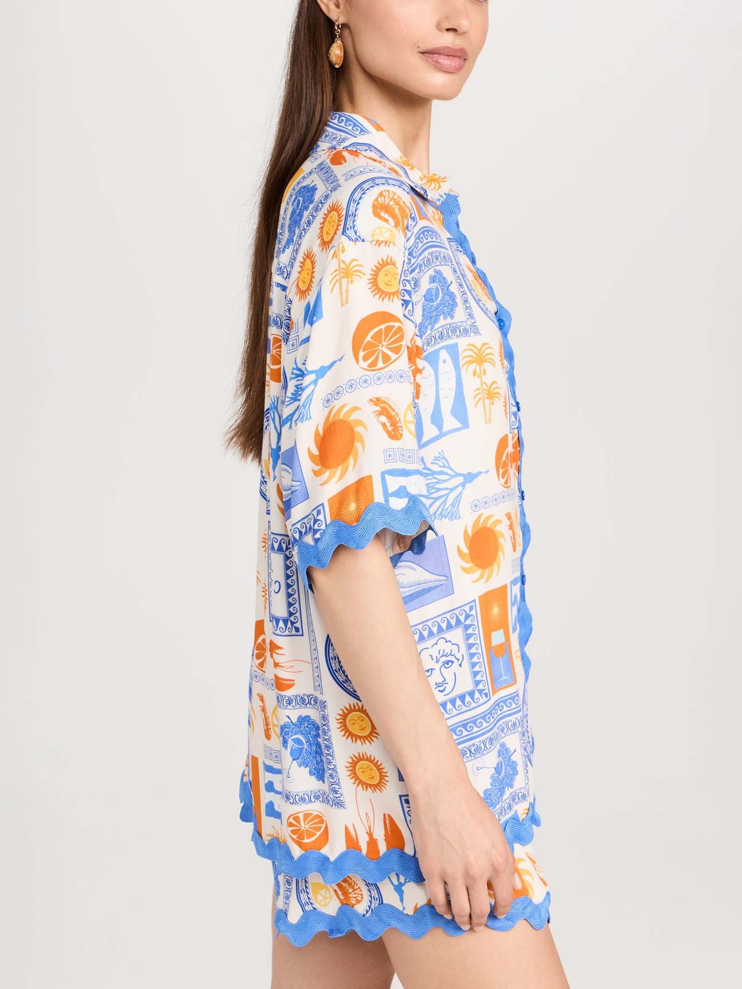 Mediterranean Sun Scalloped Shirt & Shorts Set
