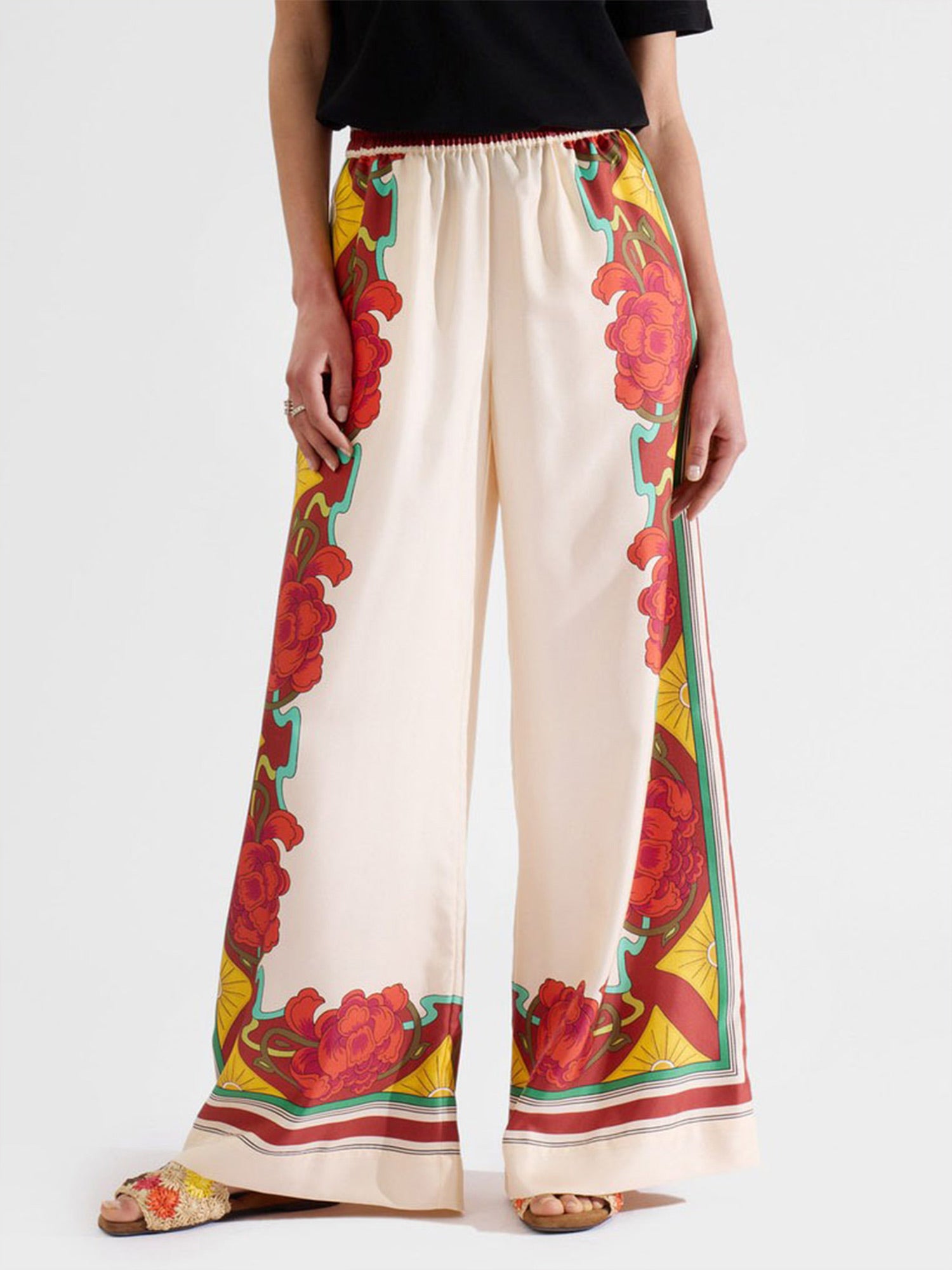 Tropical Floral Print Wide-Leg
