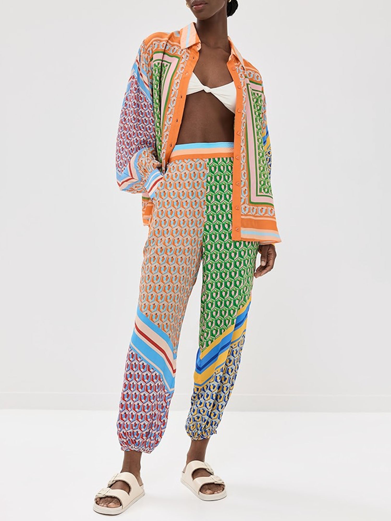 Geometric Print Drawstring Loose Bloomer Pants