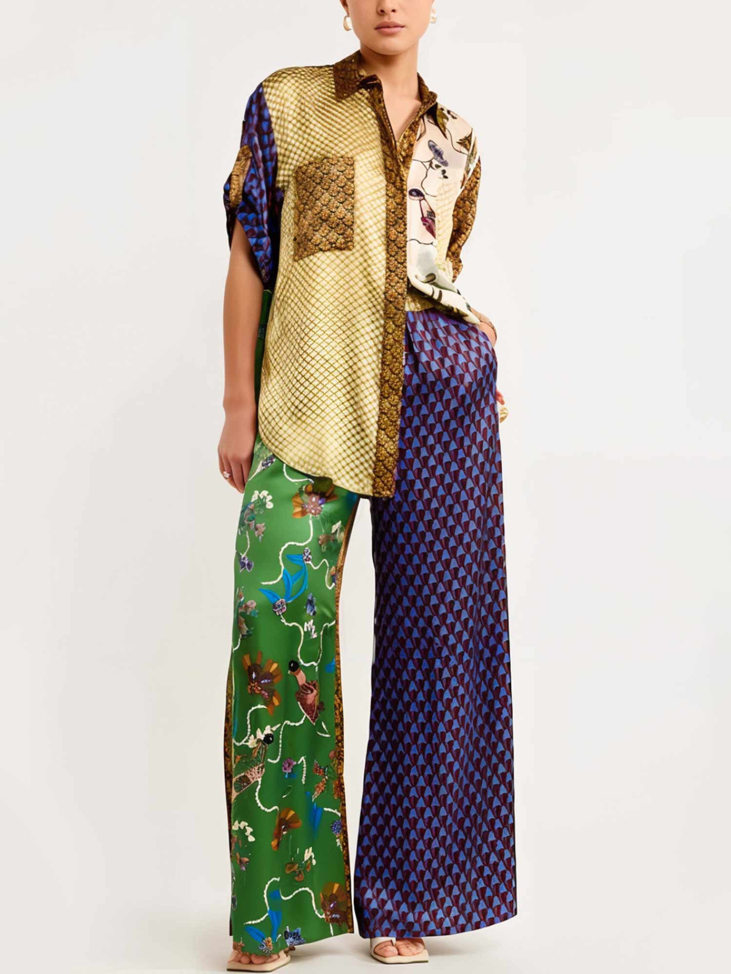 Birdsong Contrast Wide-Leg Pants