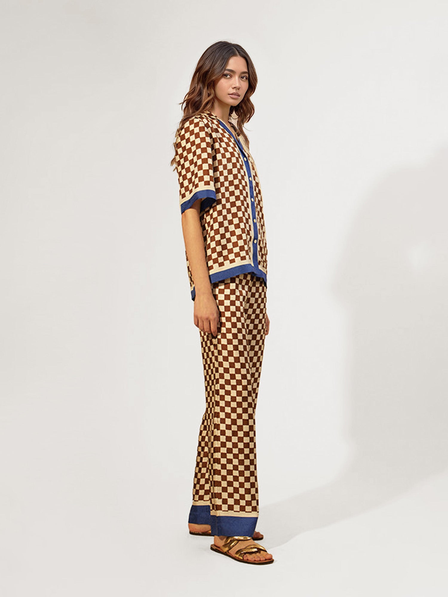 Retro Checkerboard Wide-Leg Pants