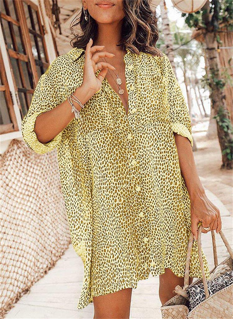 Loose Leopard Print Ice Silk Short Skirt Shirt