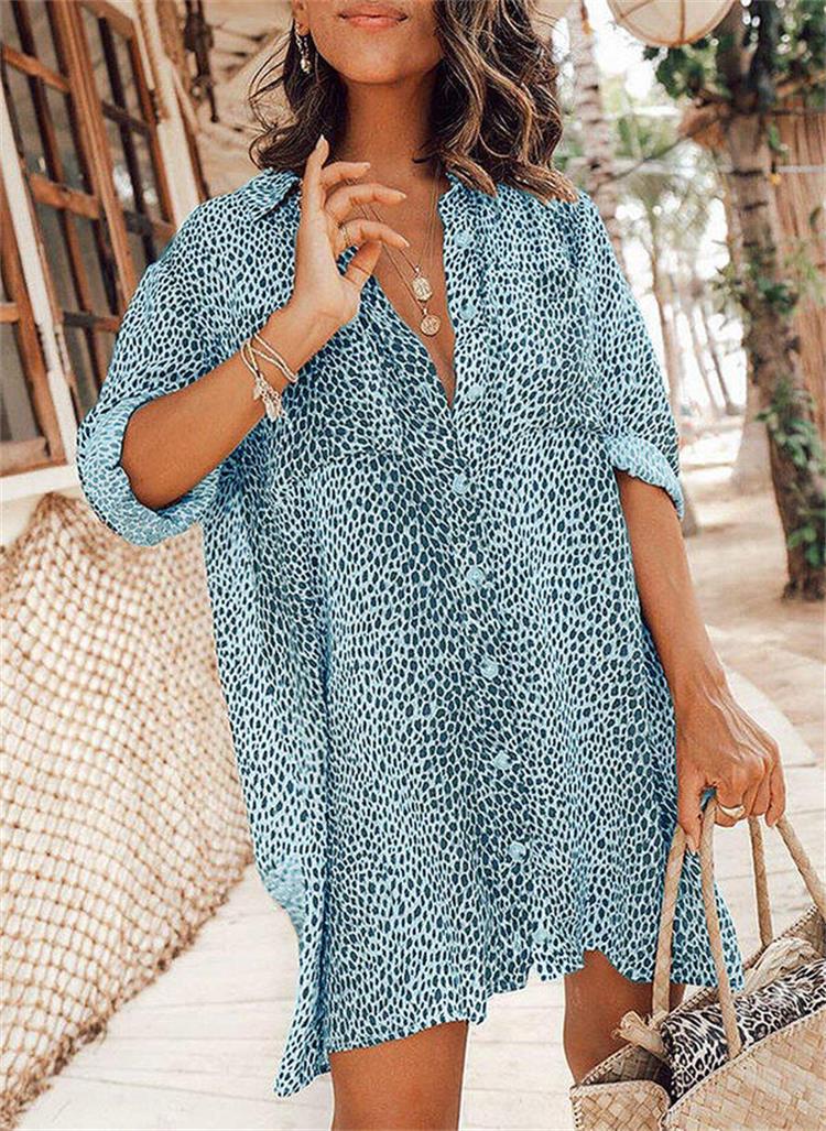 Loose Leopard Print Ice Silk Short Skirt Shirt