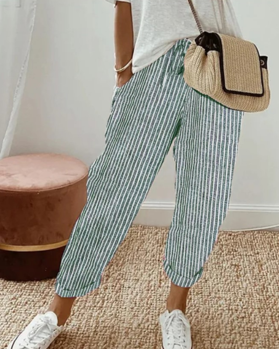 Casual Striped Loose Drawstring Pants