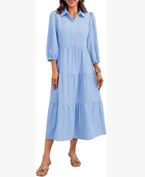 Casual V-neck three-quarter sleeve button dress