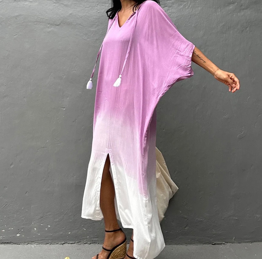 Gradient Color Beach Smock Fringe Cardigan Dress