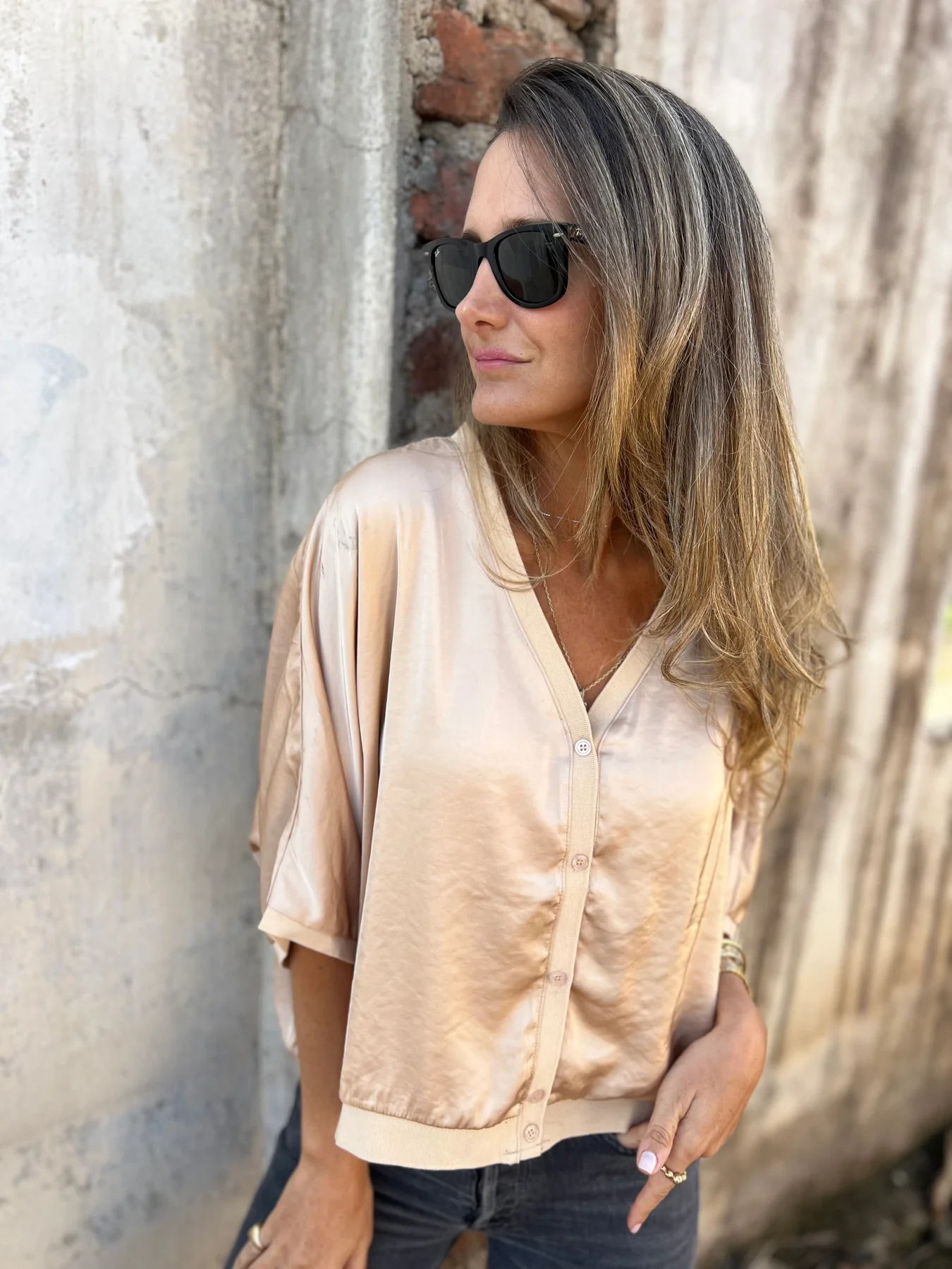 Silk 3/4 Half Lantern Sleeve Vest