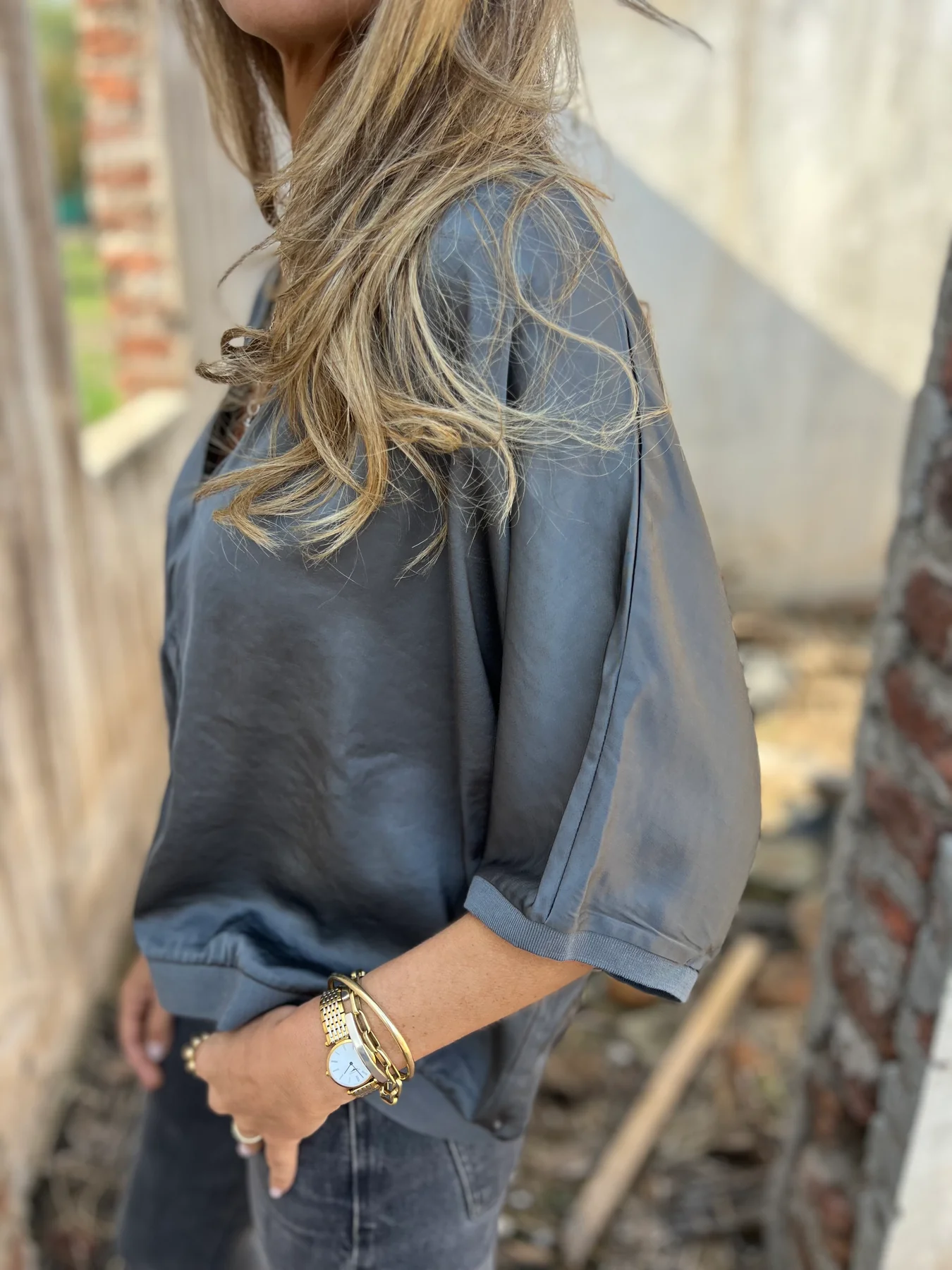 Silk 3/4 Half Lantern Sleeve Vest