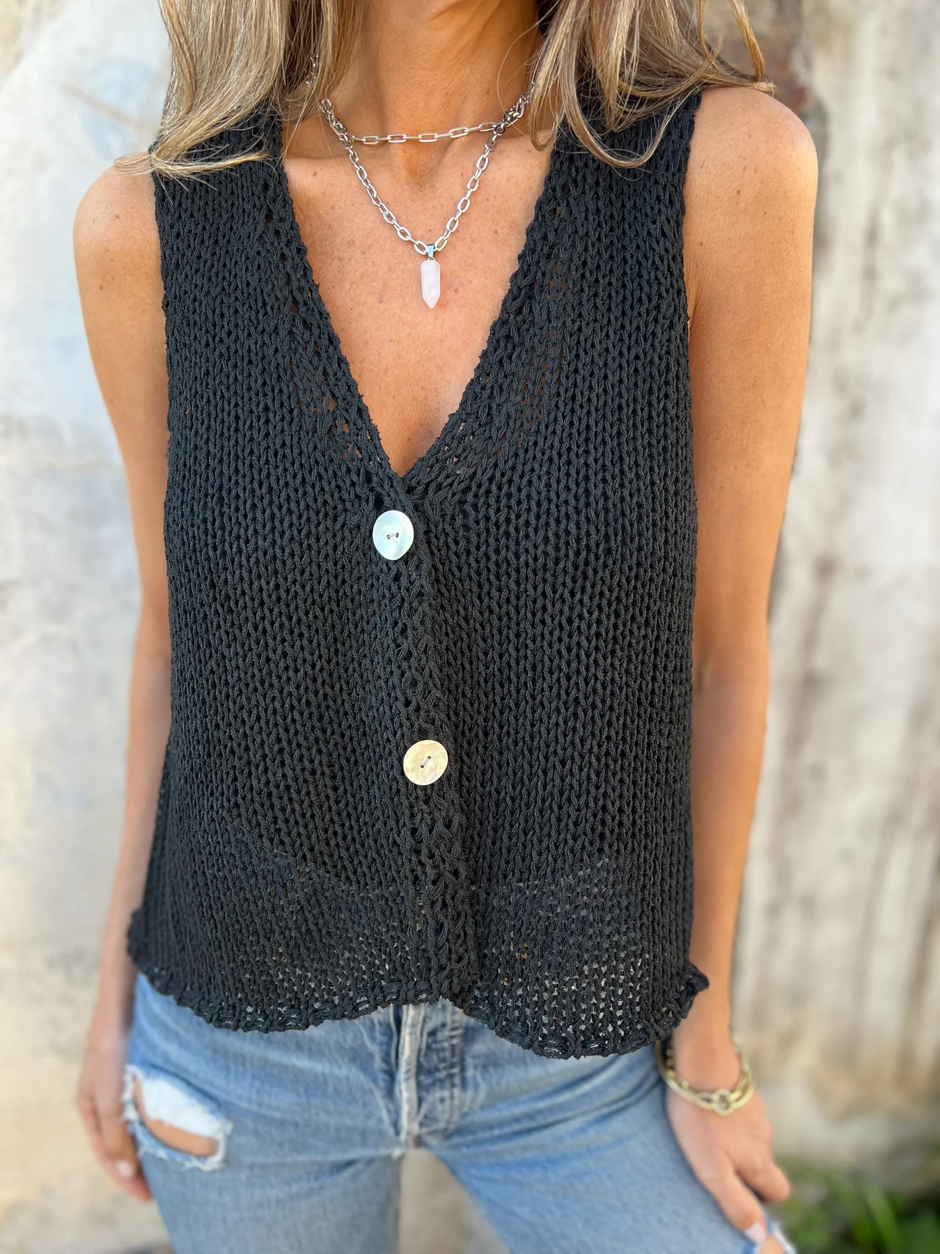 Knitted Buttoned Shirt Hollow Sweater