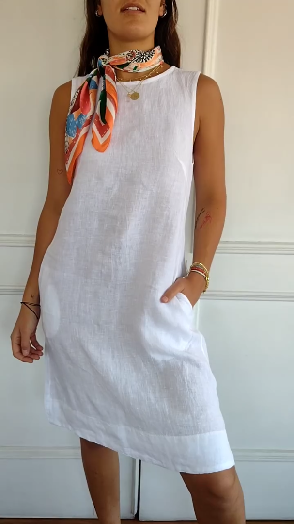 Women's cotton linen casual sleeveless short skirt