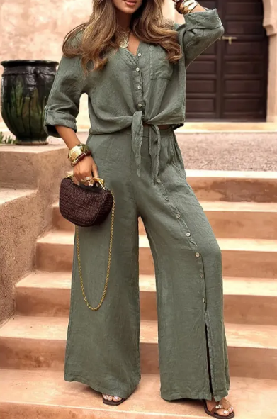 Cotton and Linen Button Lapel Cardigan