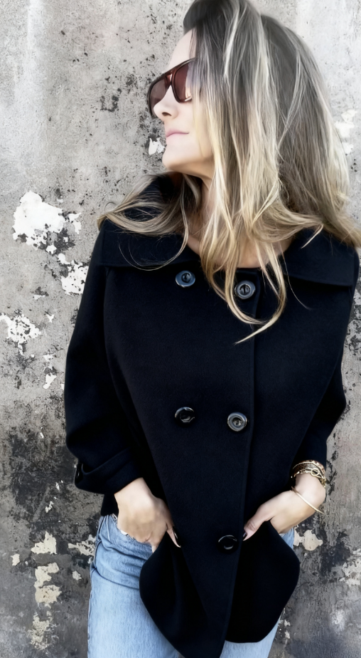 Loose casual double-breasted cashmere wool coat