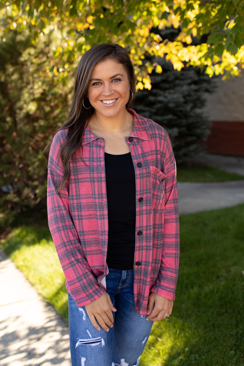 Red Black Plaid Oversized Fleece Button Up (SM-3X)