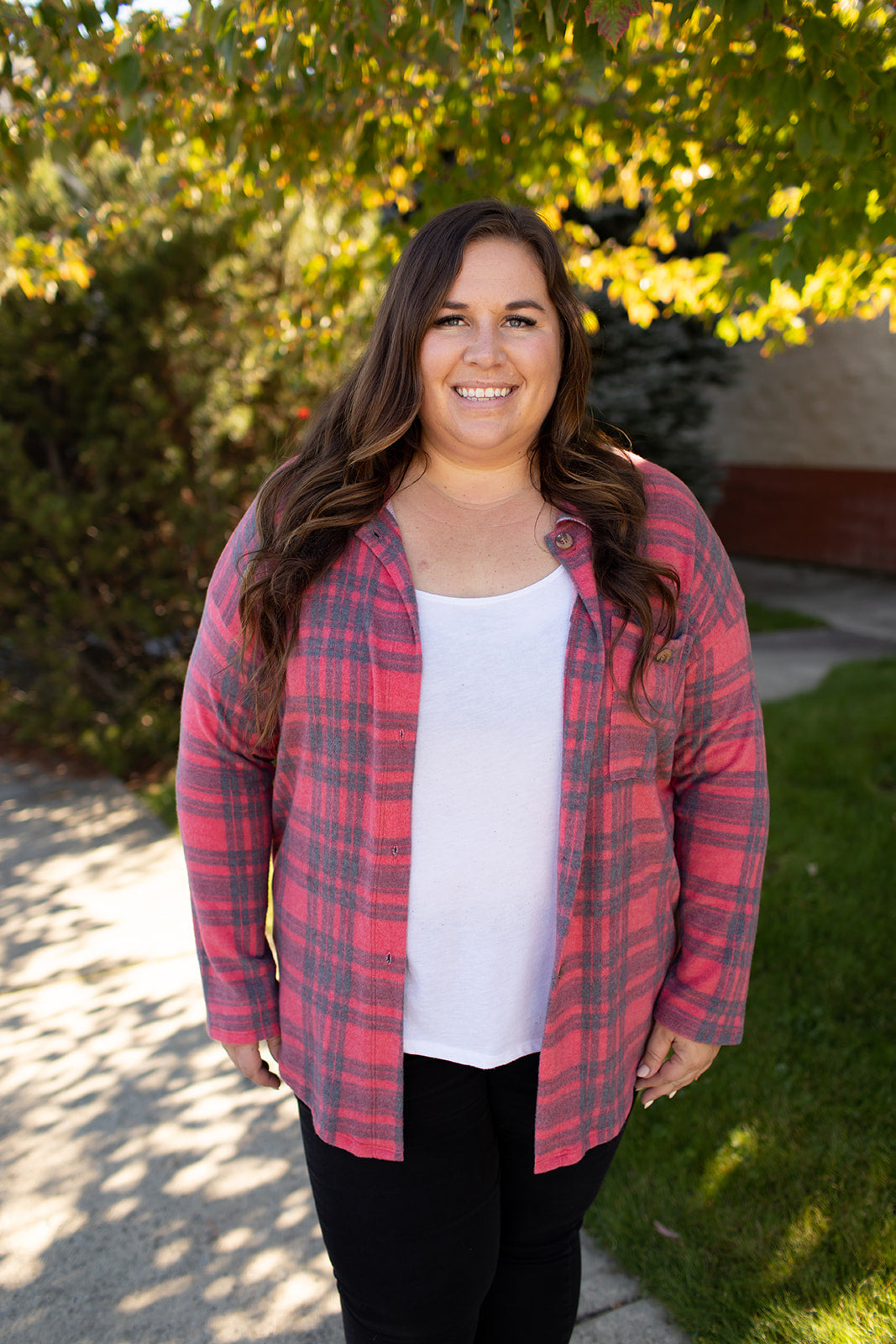 Red Black Plaid Oversized Fleece Button Up (SM-3X)