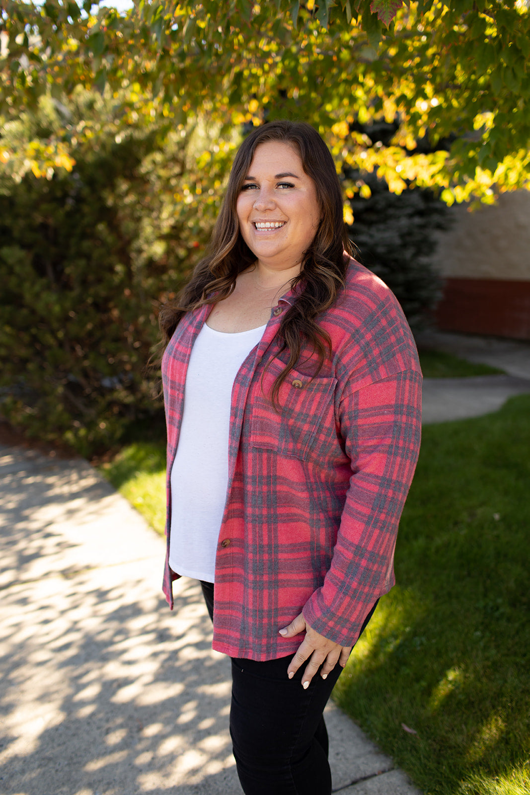 Red Black Plaid Oversized Fleece Button Up (SM-3X)