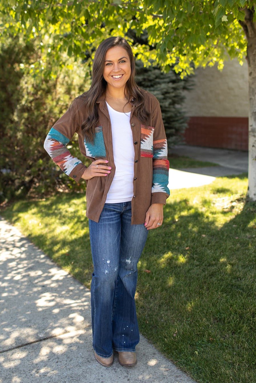 Brown Corduroy Nomad Aztec Shacket (SM-2X)