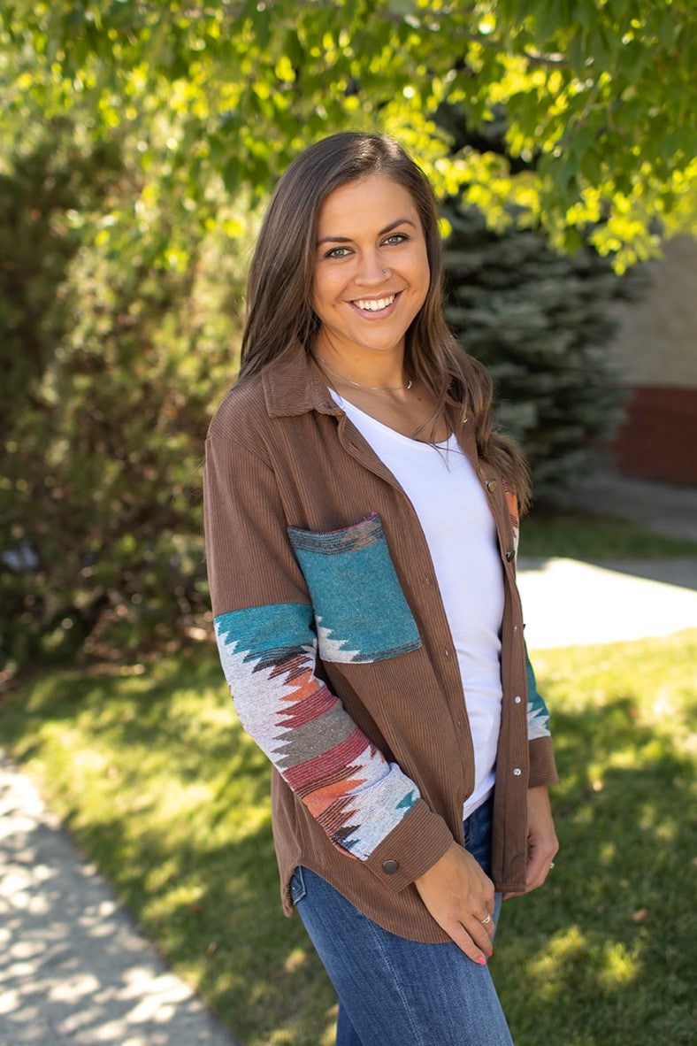 Brown Corduroy Nomad Aztec Shacket (SM-2X)