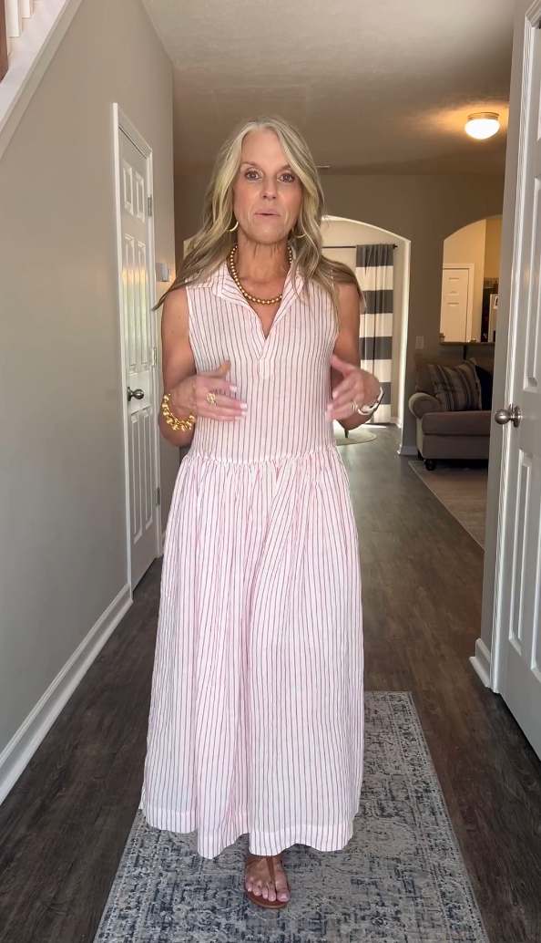 Casual cotton and linen striped sleeveless dress