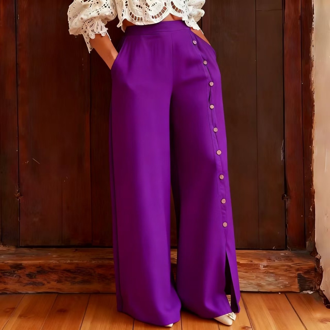 2025 Casual loose multi-button slit wide-leg pants