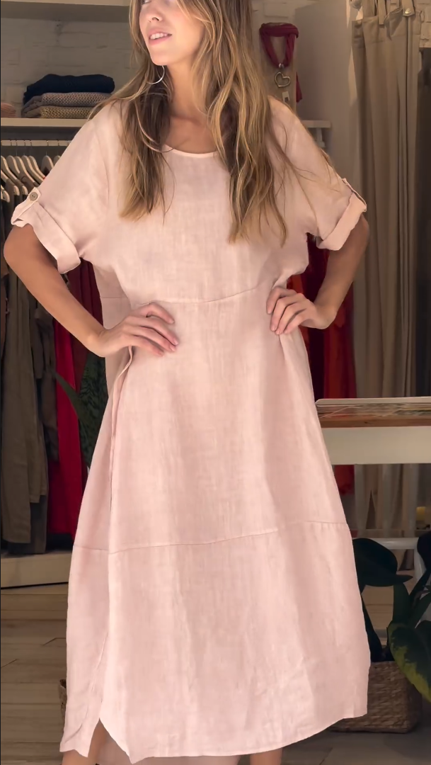 WOMEN'S COTTON LINEN CASUAL BUTTONS DRESS