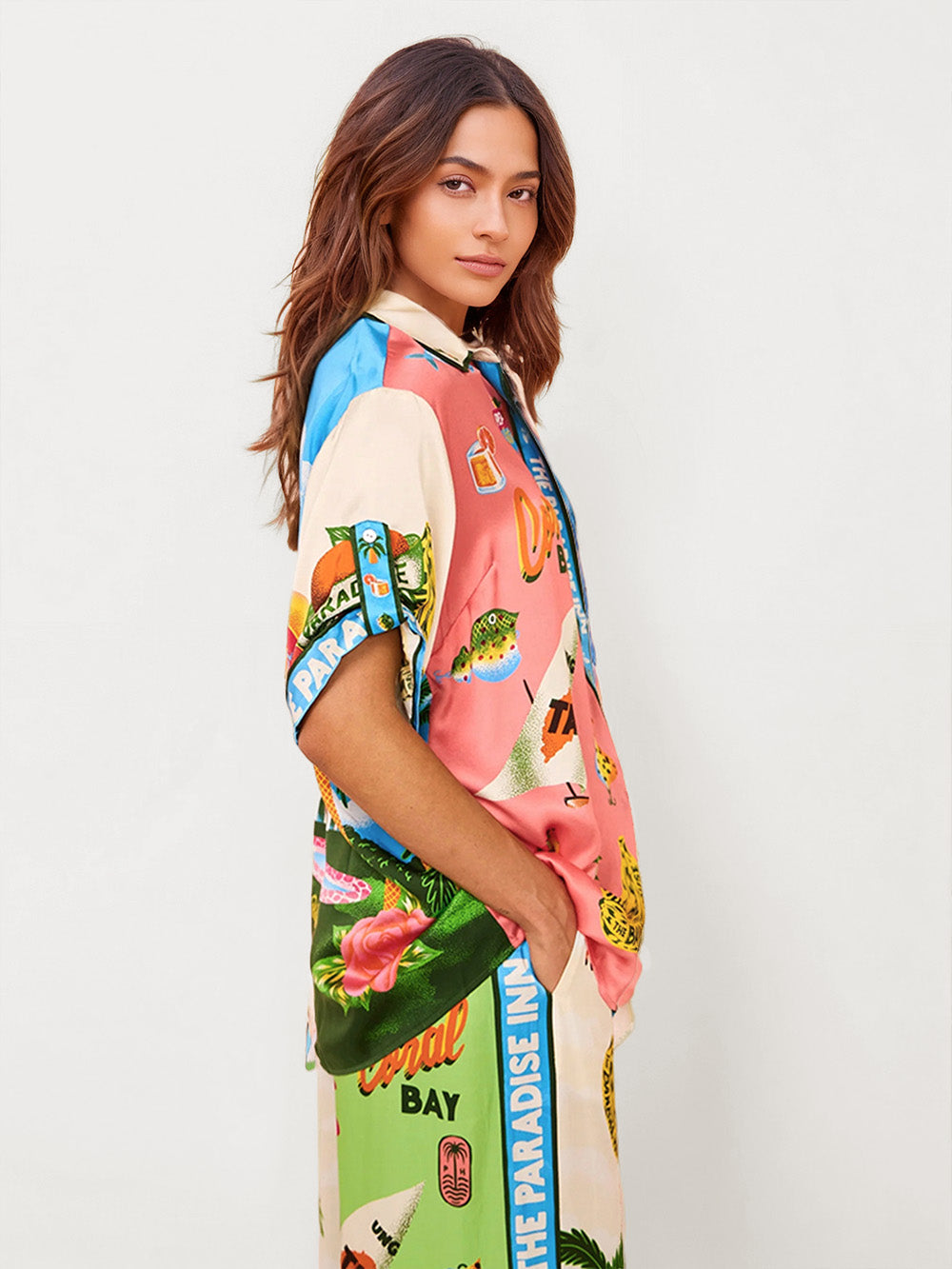 Sunset Beach Graphic Print Button-Up Shirt