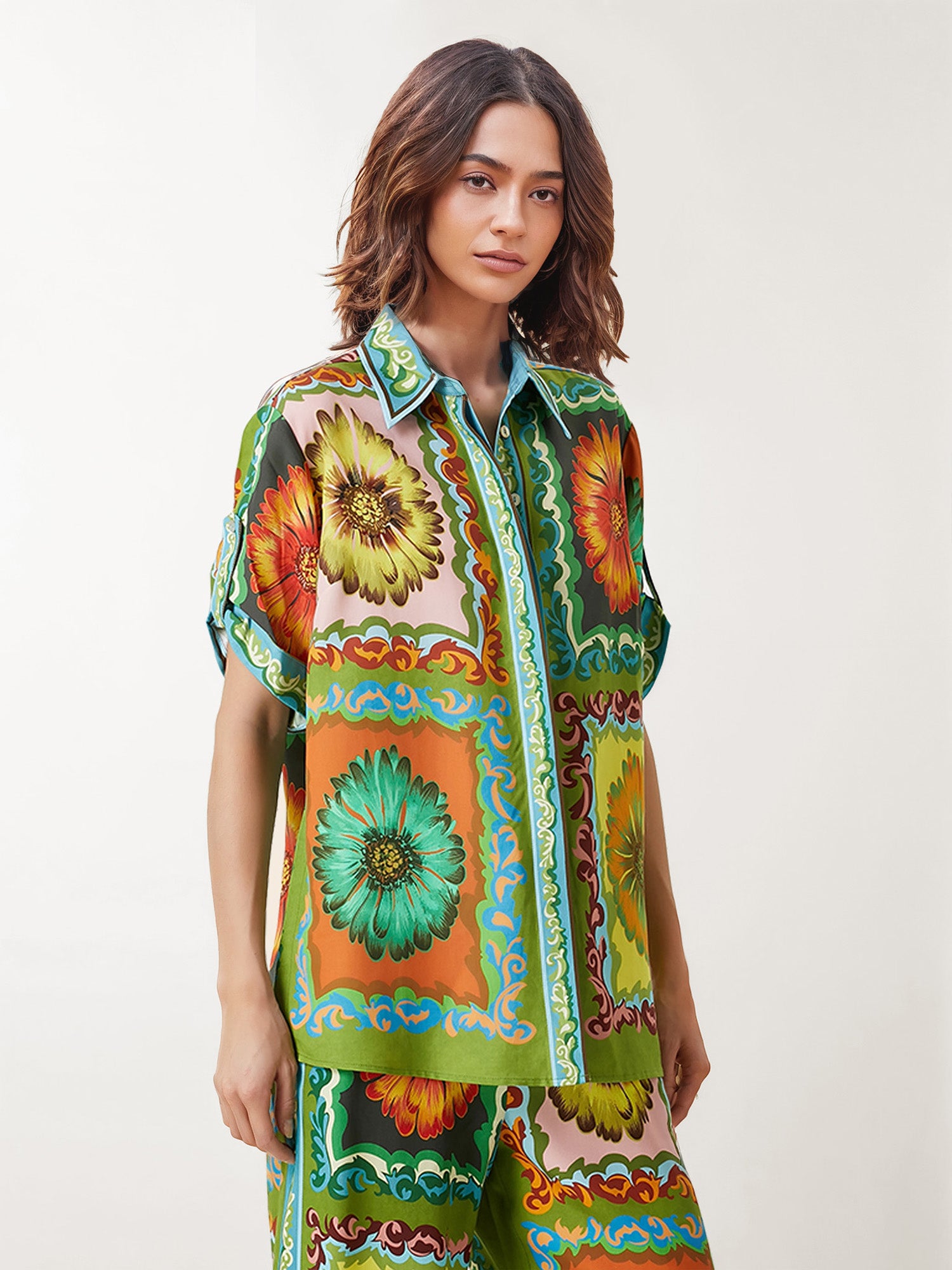 Floral Harmony Oversized Button-Down Shirt