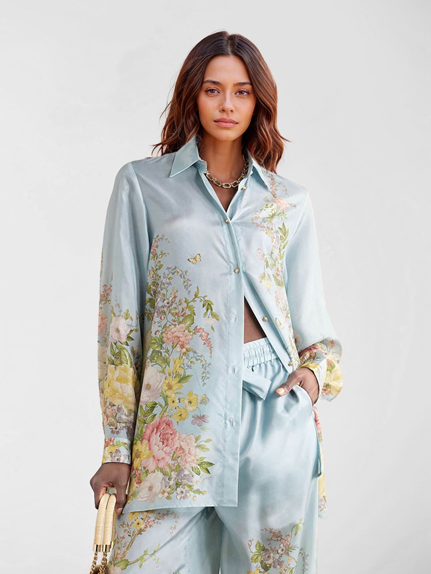 Pastel Floral Wide-Leg Pants