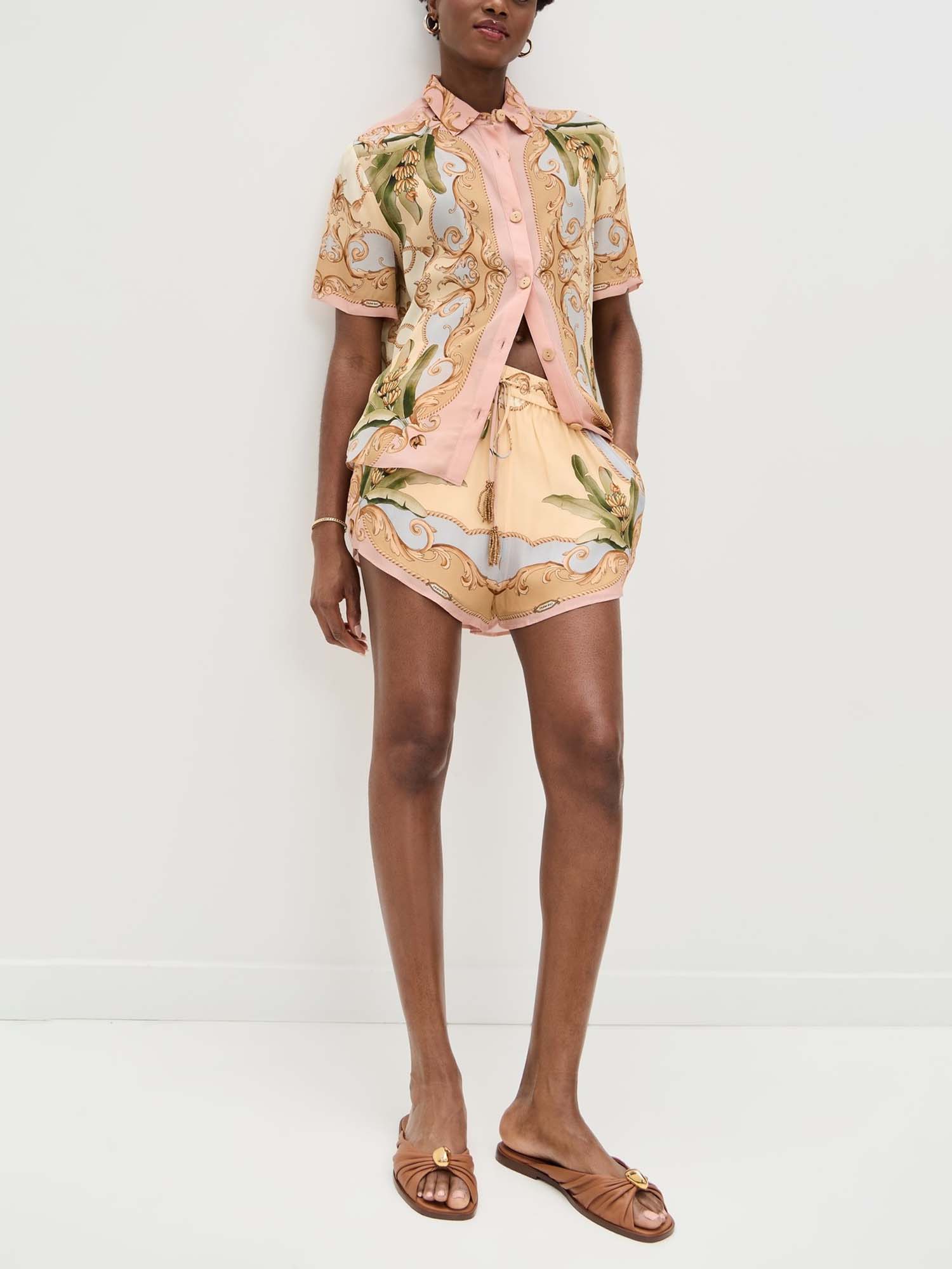 Baroque Print Relaxed Shirt & Shorts Set