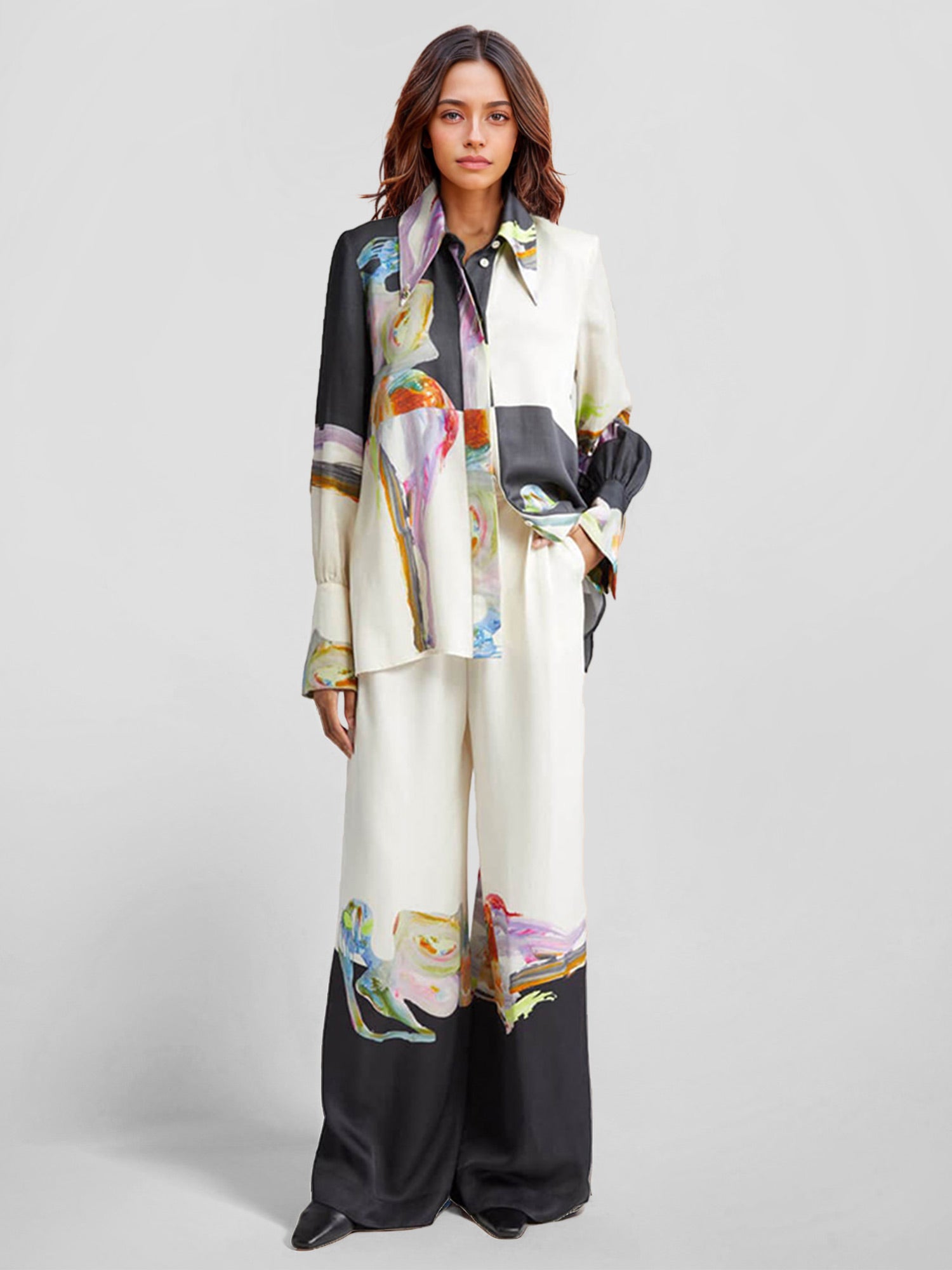 Abstract Art Print Wide-Leg Pants