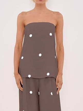 Classic Polka Dot Print Off-Shoulder Tank Set