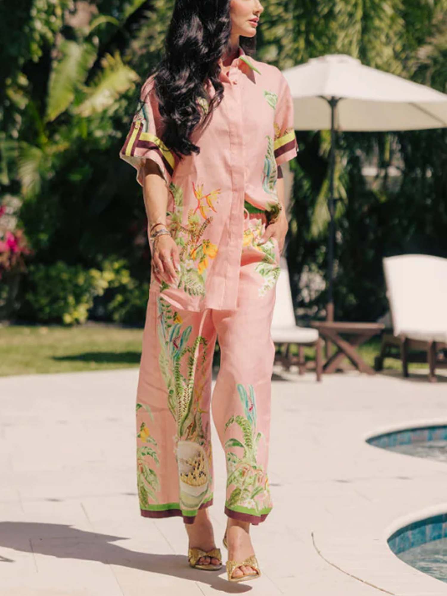 Papaya Garden Print Oversized Shirt