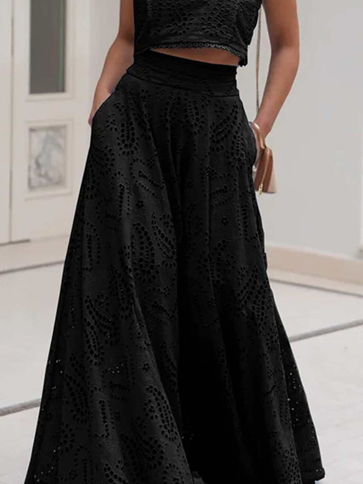 Embroidered Eyelet Maxi Skirt