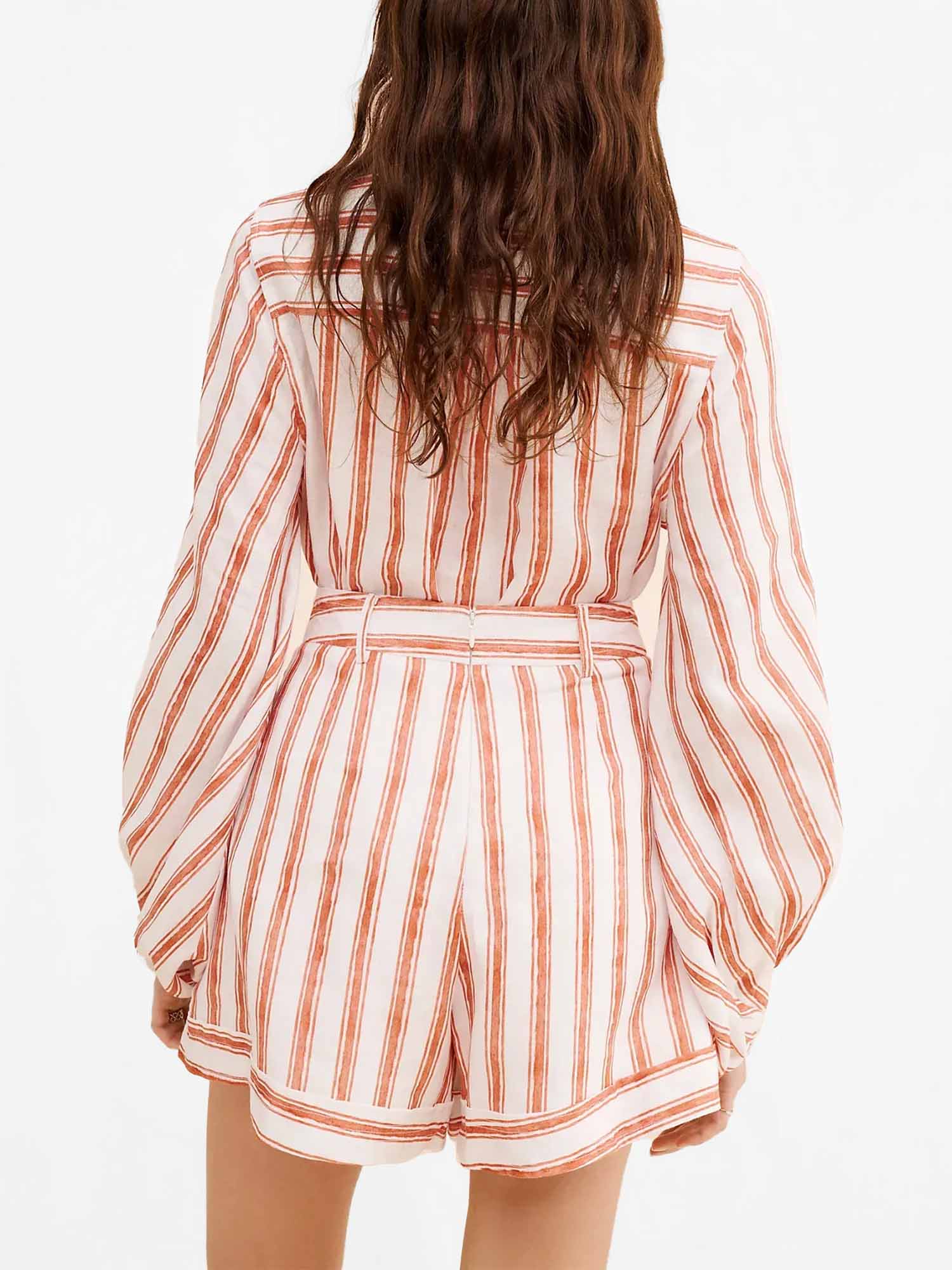 Striped Belted Romper Set