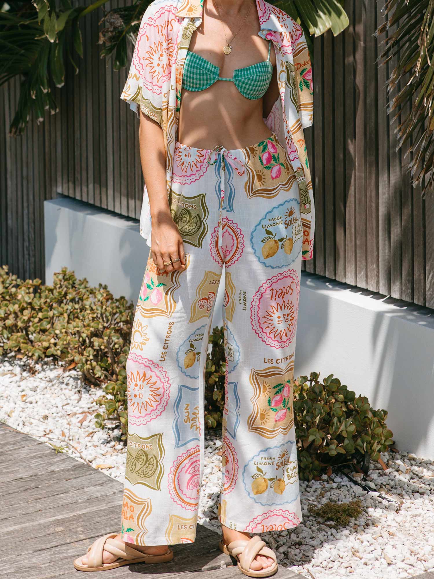 Tropical Fruit Wide-Leg Pants