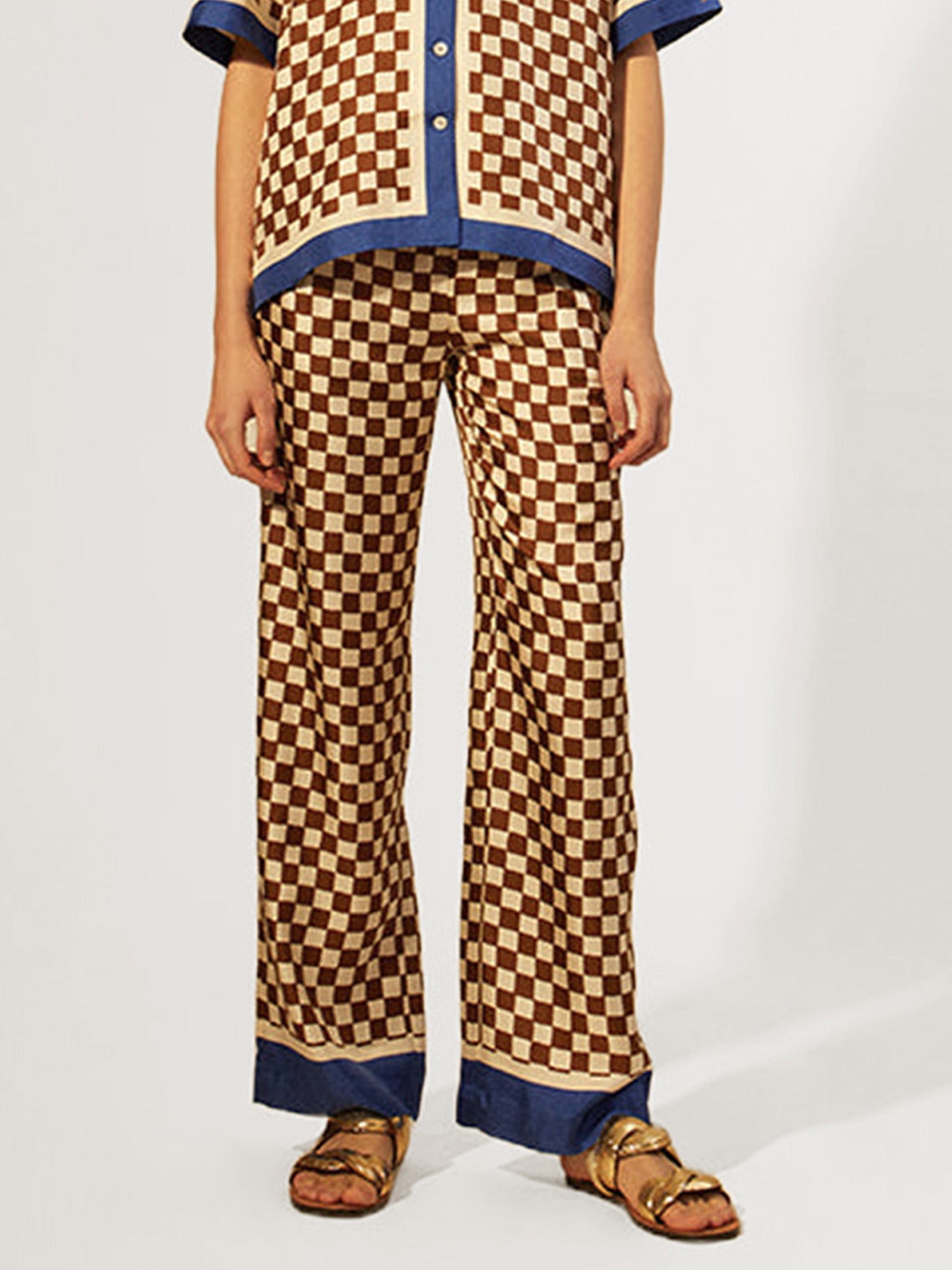 Retro Checkerboard Wide-Leg Pants