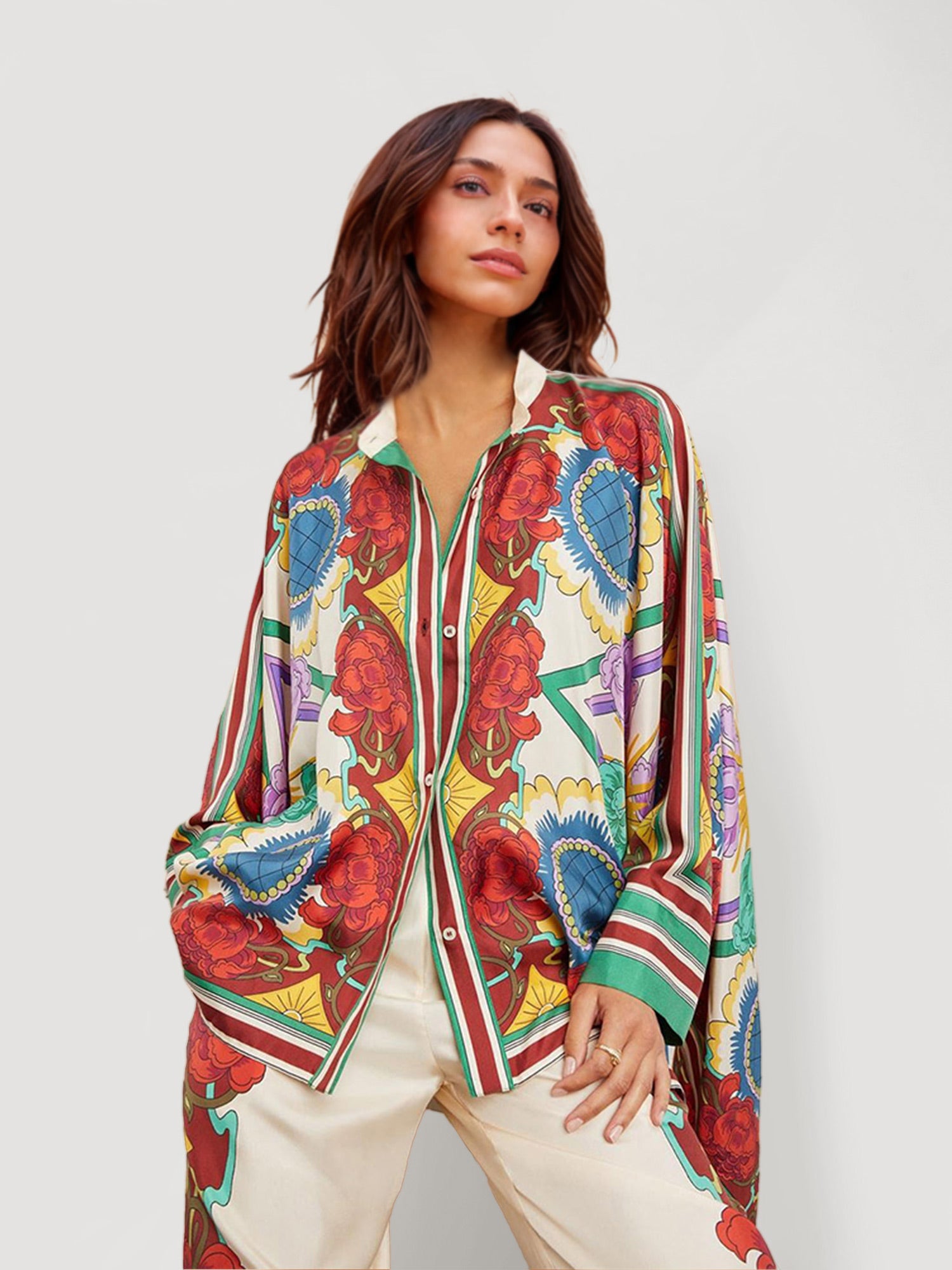 Tropical Floral Print Relaxed Shirt