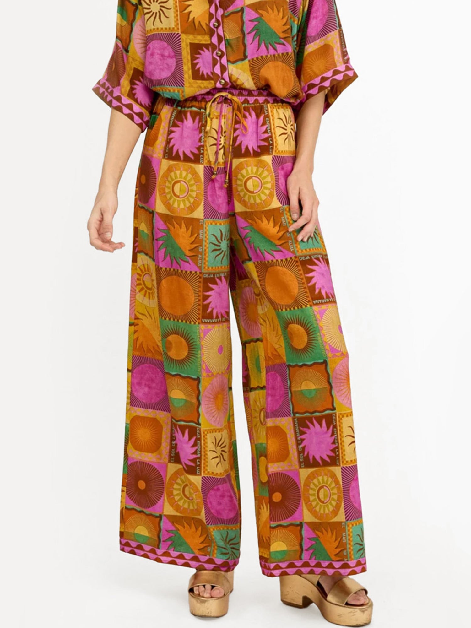 Boho Floral Print Wide-Leg Pants