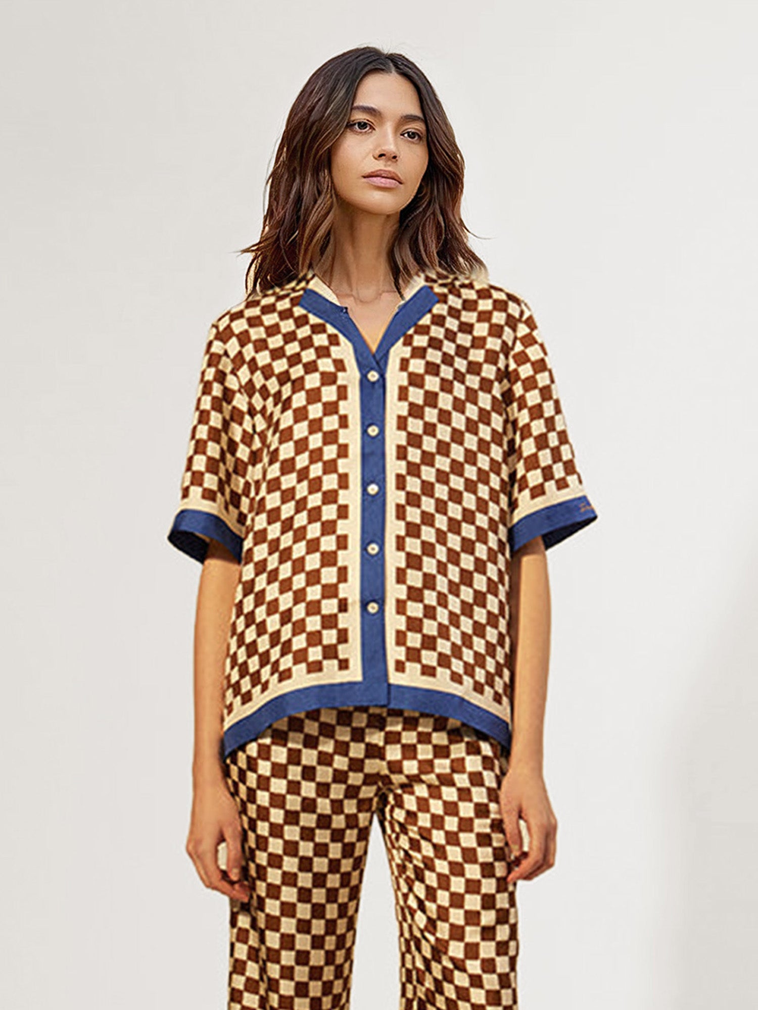 Retro Checkerboard Short-Sleeve Shirt