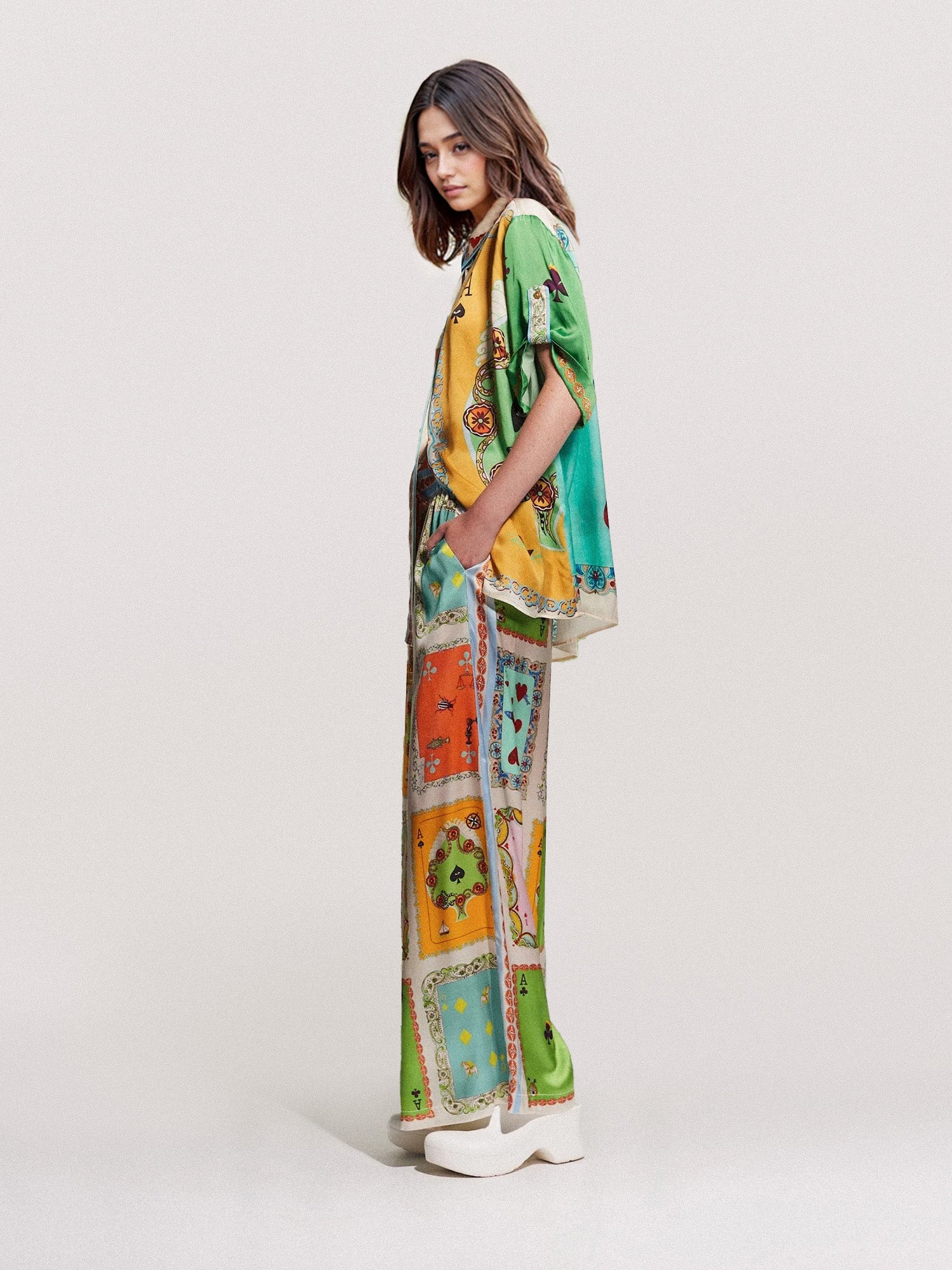 Playing Cards Print Button-Up Shirt