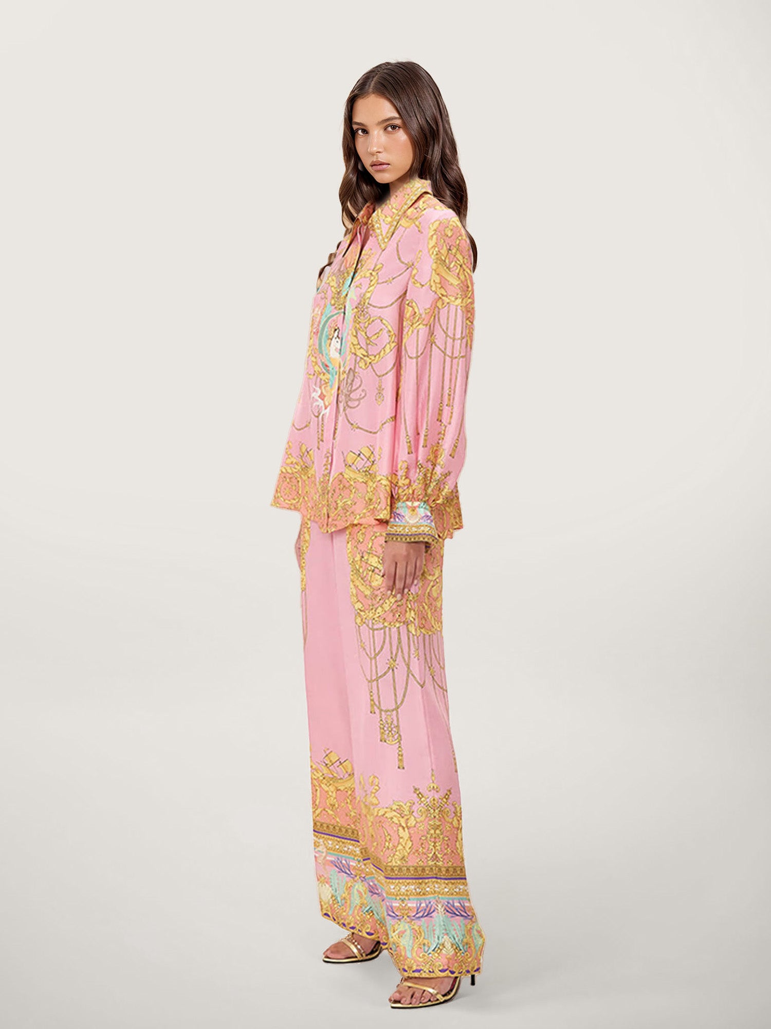 Fish Print Puff-Sleeve-Inspired Pants