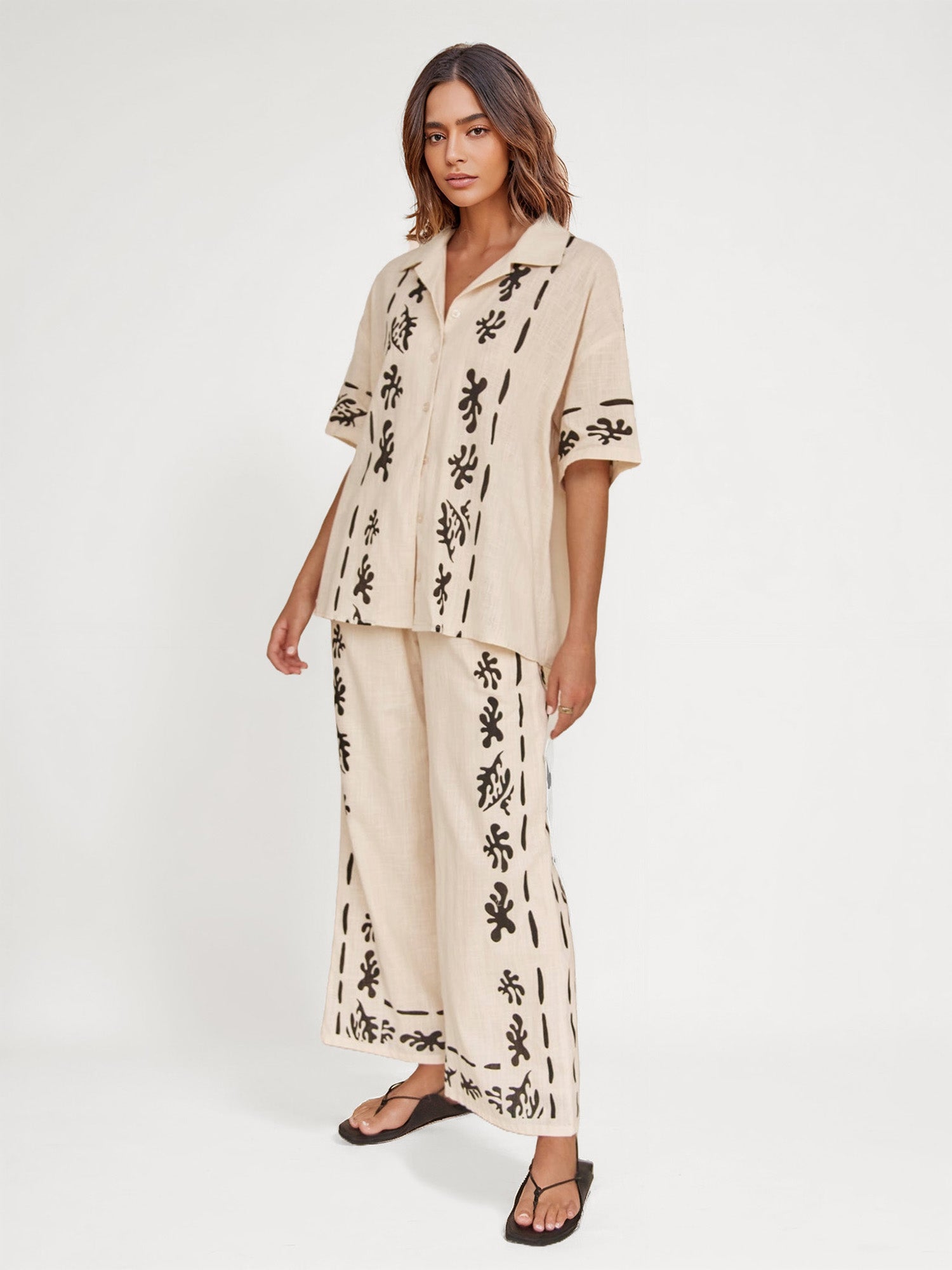 Cream Pants with Bold Black Print