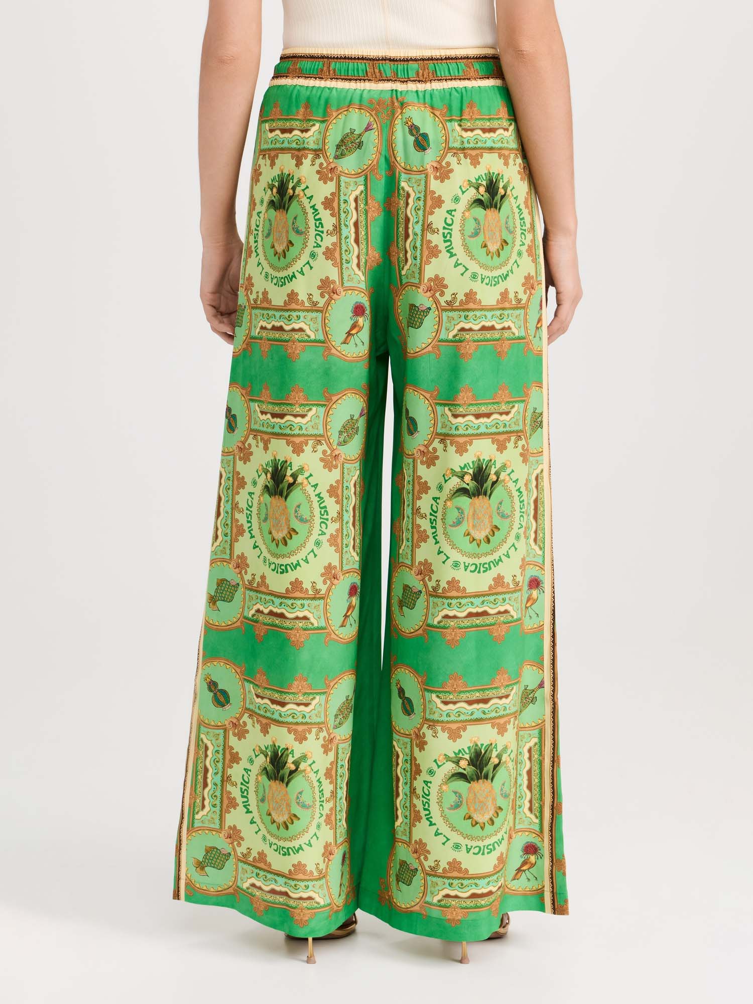 Green Paisley Print Wide-Leg Pants