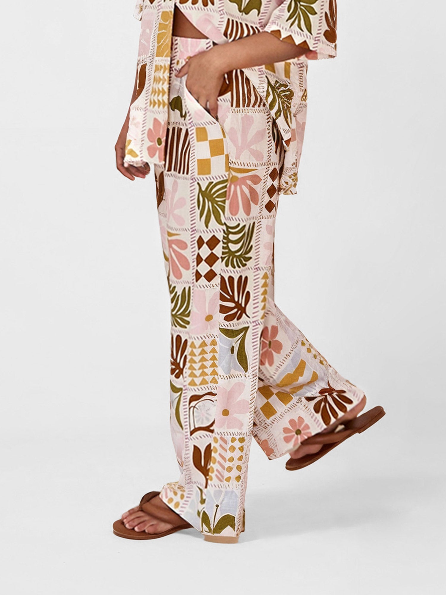 Boho Patchwork Print Wide-Leg Pants