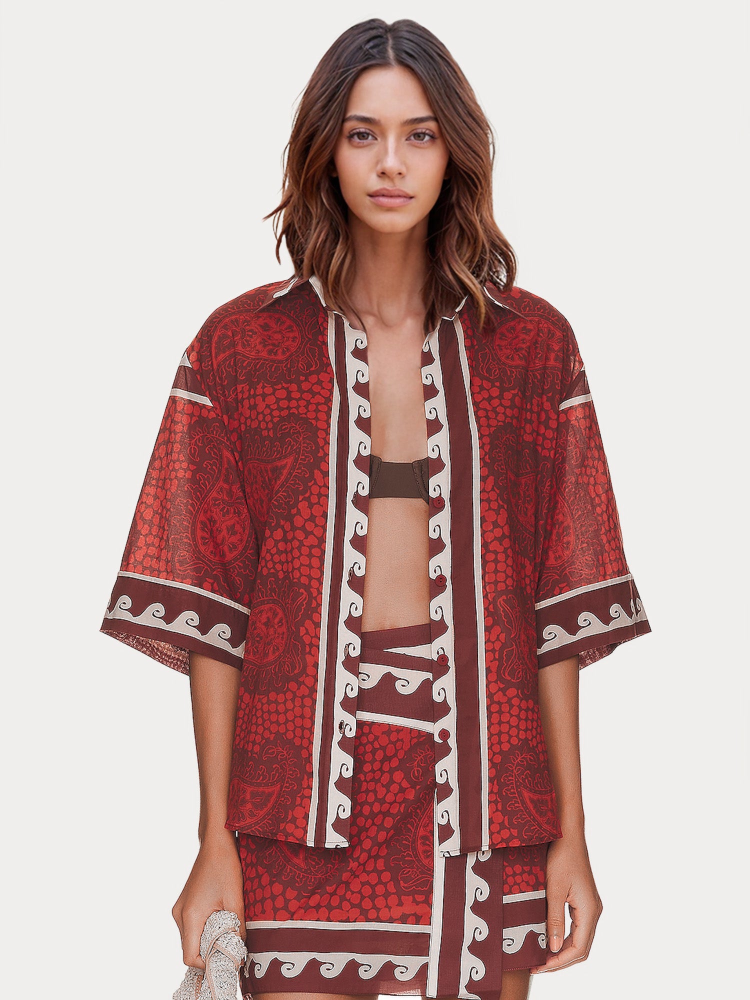 Red Tribal Print Two-Piece Set