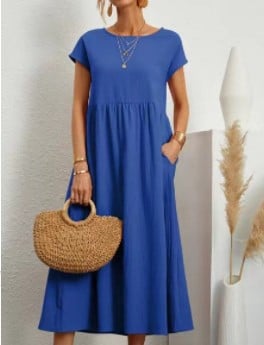 Solid Color Sleeveless Loose Cotton and linen Pocket Dress